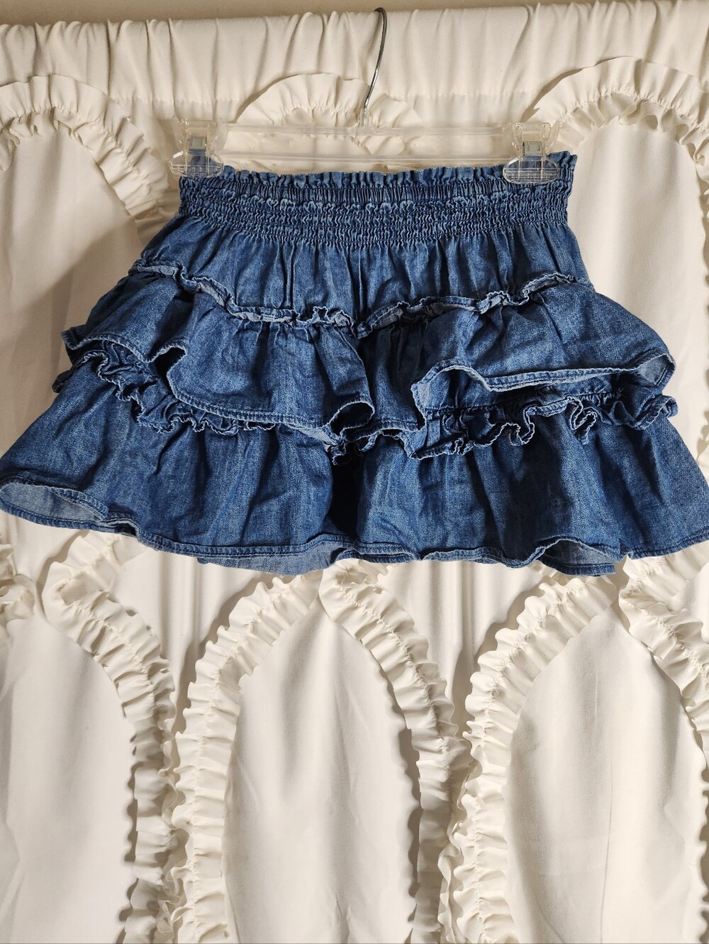 Gap Love Shack Fancy Denim Tiered Mini Skirt Kids Girls Sz Large